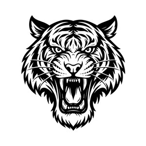 Ilustración vectorial de un tigre rugiendo, SVG, PNG, JPG, arte de tigre, imágenes prediseñadas de tigre, silueta de tigre, tigre salvaje, tigre rugiente, diseño para Cricut