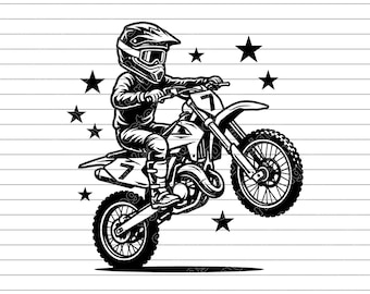Kid on Motocross Bike Vector Illustration, SVG, PNG, JPG, Motocross Design, Dirt Bike Clipart, Dirt Bike Silhouette, Motocross Rider, Cricut