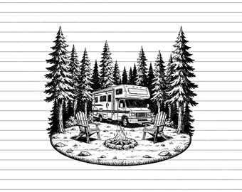 Camping Vector Illustration, SVG, PNG, JPG, Camping Art, Camp Clipart, Camping Silhouette, Outdoor Adventure, Nature Camping, Cricut Design