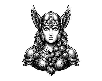 Valkyrie Warrior Vector Illustration, SVG, PNG, JPG, Female Goddess, Norse Valkyrie Design, Warrior Woman Clipart, Valkyrie Silhouette, Cut
