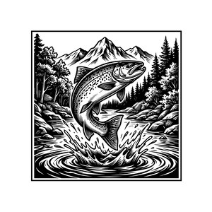 Forel springen vectorillustratie, SVG, PNG, JPG, springforel kunst, vis clipart, forel silhouet, ontwerp vissen, buitenvis, Cricut