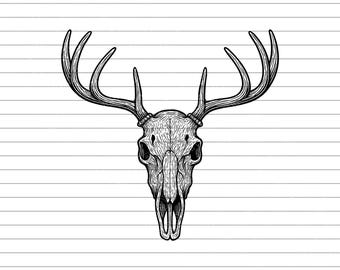 Deer Skull Vector Illustration, SVG, PNG, JPG, Deer Skull Art, Deer Skull Clipart, Deer Skull Silhouette, Hunting Decor, Rustic Wall Art