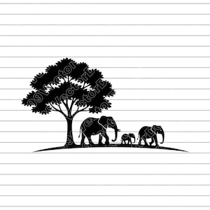 Elephant Family Vector Illustration, SVG, PNG, JPG, Elephant Art, Elephant Clipart, Elephant Silhouette, Family Walking Design, Nature Scene