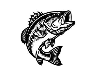 Bass Fish Vector Illustration, SVG, PNG, JPG, Bass Fish , Bass Clipart, Fish Silhouette, Fishing Design, Angler Clipart, Bass Cricut Design