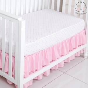 Double Layer Crib Skirt  Ruffled Pink Dust Ruffle for Baby Girl Nursery  Floral Bedding Accent for Crib, Twin and Full Size Beds