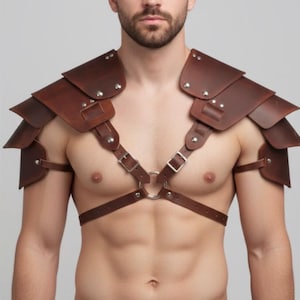 Gladiator Medieval Warrior PU Leather Shoulder Armor - Knight Viking Samurai Pauldrons - Steampunk Costume Cosplay Accessory