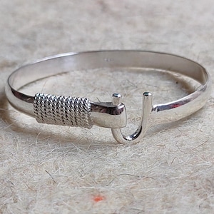 Handcrafted 925 Sterling Silver Hook Bangle Bracelet | Minimalist Adjustable Cuff | Unisex Artisan Jewelry