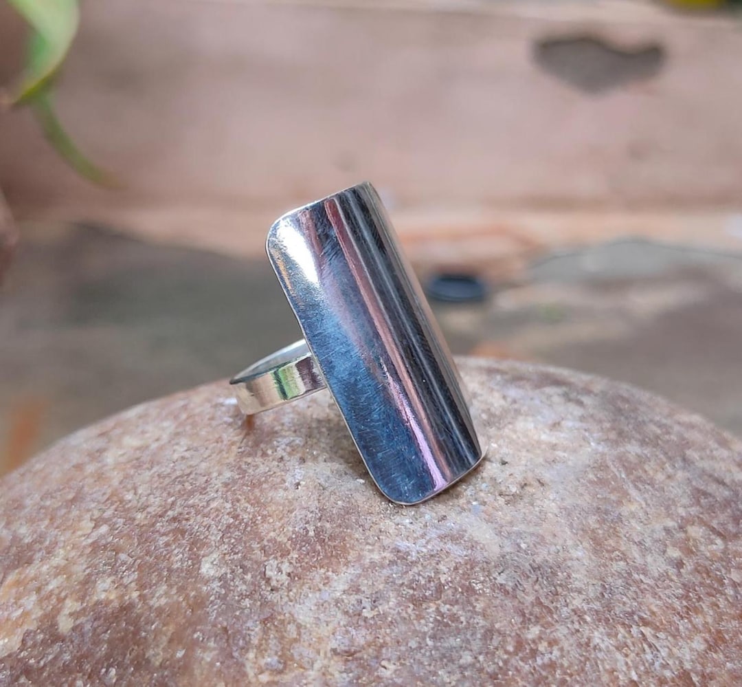 Handmade Sterling Silver Wide Band Ring: Boho Rectangle Statement - Etsy