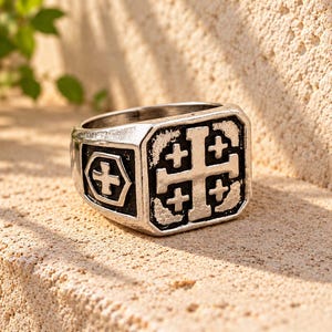 Templer-Siegelring aus Sterlingsilber, Vintage-Kreuzritterkreuz-Design, Geschenk für Männer