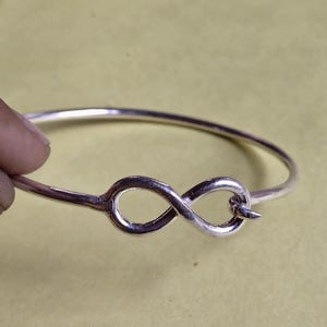 Handcrafted 925 Sterling Silver Hook Bangle Bracelet | Minimalist Adjustable Cuff | Unisex Artisan Jewelry