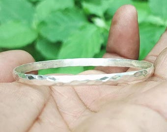 Hammered Sterling Silver Bangle: Thick Boho Bracelet