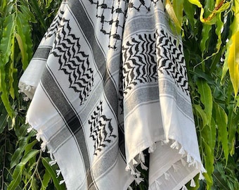Palestinian Keffiyeh Scarf: Black & White Cotton Shemagh