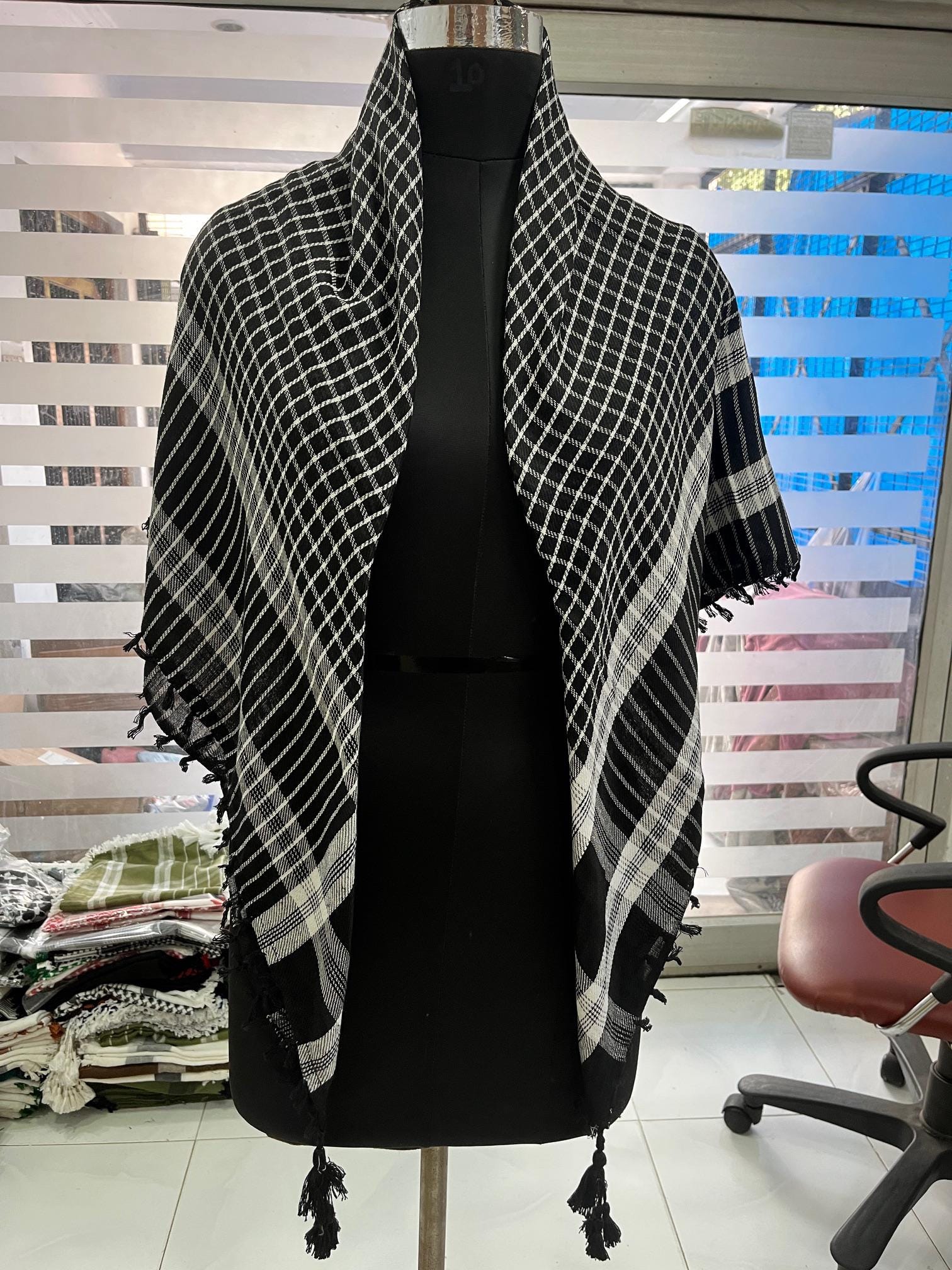 Black & White Keffiyeh Scarf 45x45 | Cotton Blend Arab Shemagh