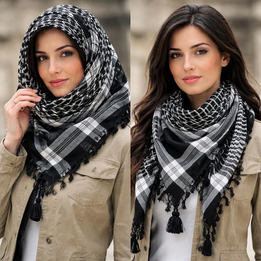 Black & White Keffiyeh Scarf 45x45 | Cotton Blend Arab Shemagh