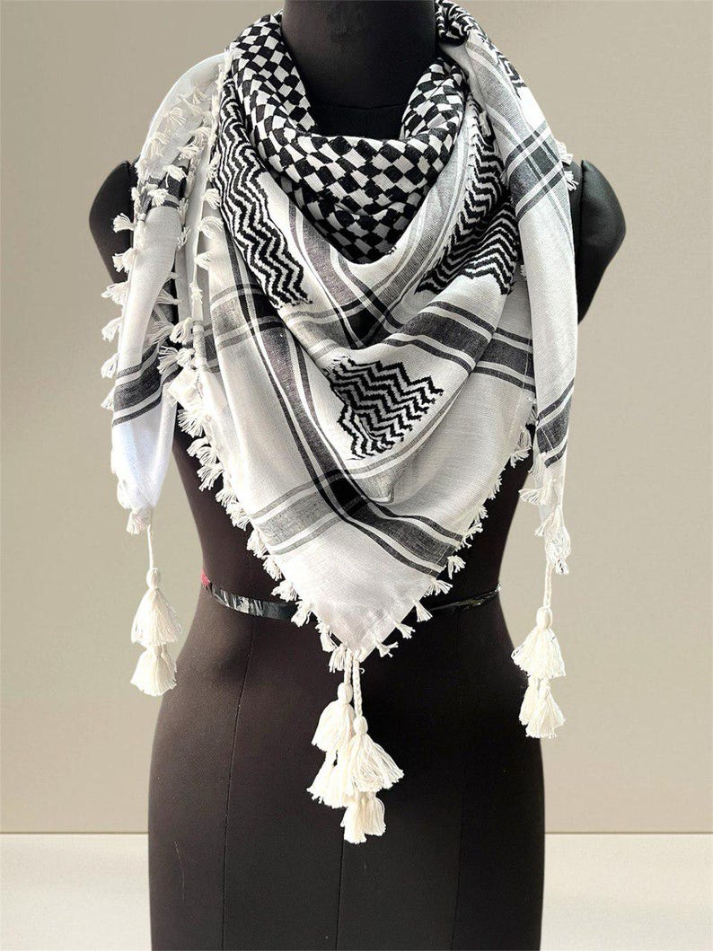 Black & White Keffiyeh Scarf: Traditional Palestinian Cotton Shemagh ...