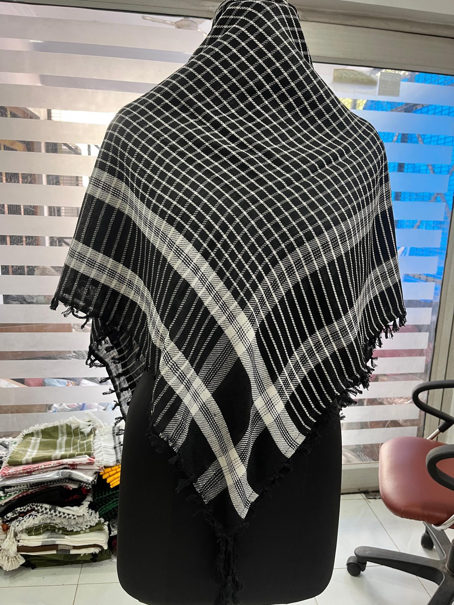 Black & White Keffiyeh Scarf 45x45 | Cotton Blend Arab Shemagh
