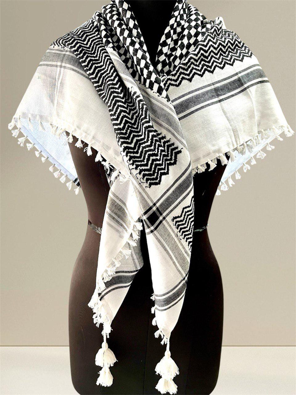 Black & White Keffiyeh Scarf: Traditional Palestinian Cotton Shemagh ...