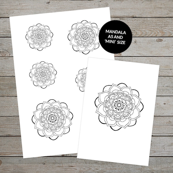 Printable Mandala (Design No.1) Hand Drawn Mandala - Ideal For Creative Journal - A5 and Mini Sizes - Printable Mandala Planner Stickers