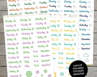 Printable Days Of The Week Stickers - Ideal For Bullet Journal - Season Colours - Bullet Journal stickers - Daily Log Headings