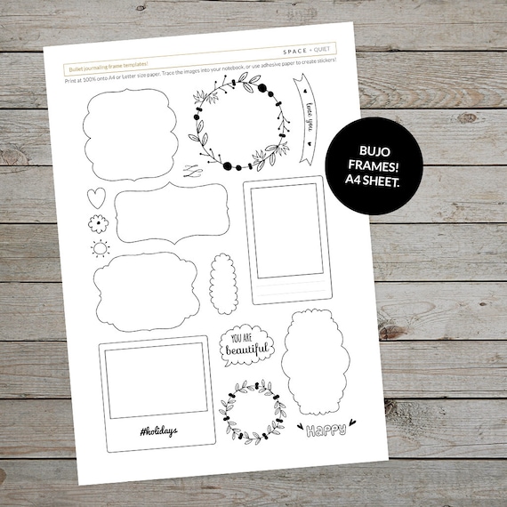 Printable Frames And Shapes Bullet Journal Frames Bullet Journal Doodles Bullet Journal Template Planner Stickers Memory Keeping