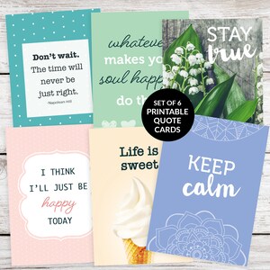 6 cartões de cotação para impressão (conjunto nº 10) - cartões de cotação inspiradores para diário criativo + planejador, motivacional, autocuidado, afirmações