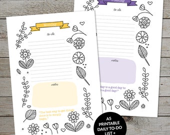 Printable Floral To Do List - Journal Template - Planner Insert - Daily Log - Happy Planner - Colouring In Planner - Inspiring Quote