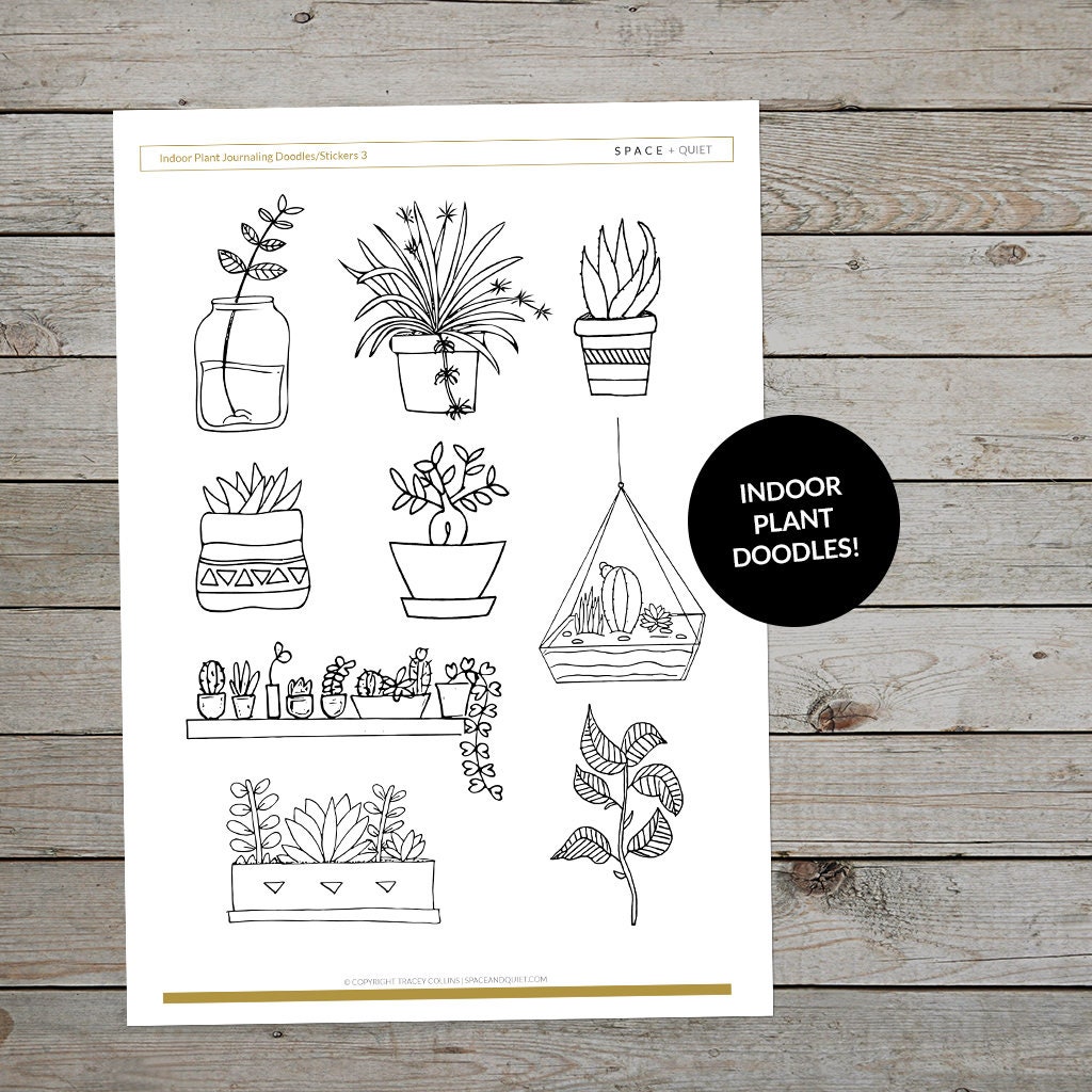 Printable Indoor Plant Drawings Creative Journaling Drawing Prompts House Plant Doodles Pot ...