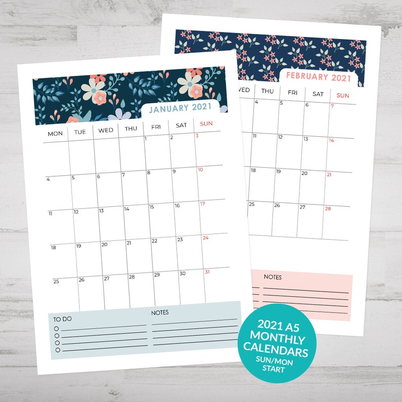 Printable 2021 Bullet Journal Calendar Monthly Calendars Etsy