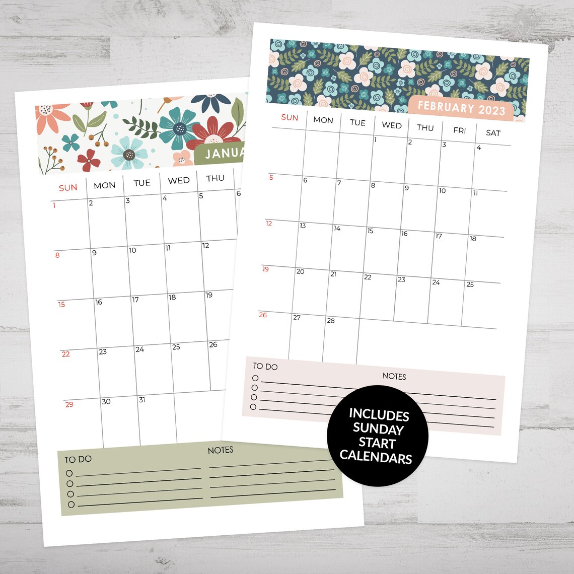 Printable 2023 Monthly Calendar A5 Size, Journal Calendar, Monthly
