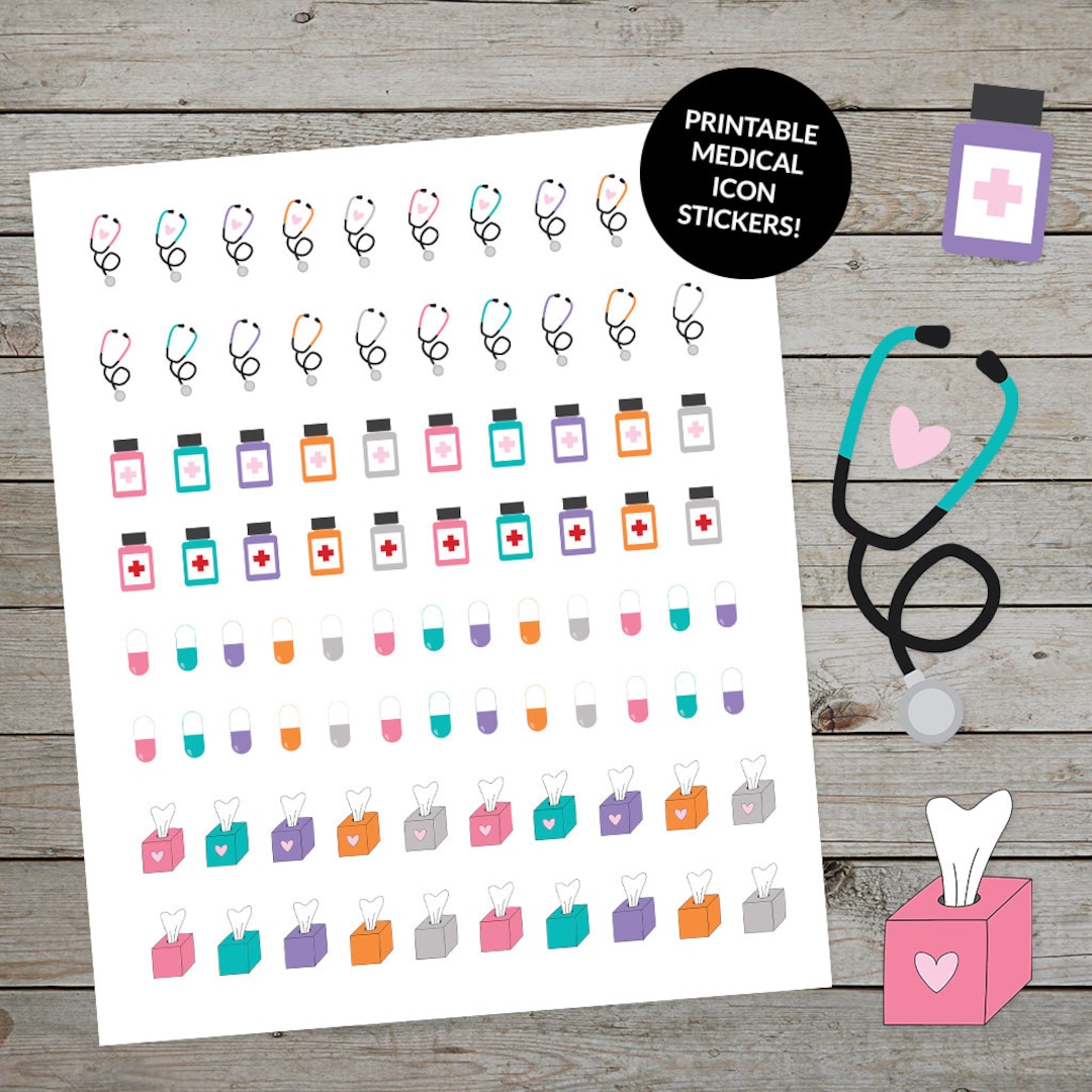 Medical Stickers Printable Set Planner Stickers Cute Medical Icons