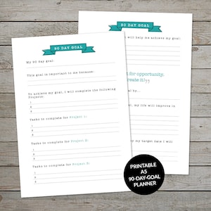 Printable 90 Day Goal Planner, Goal Setting Template, Planner Insert, Goals Journal Page