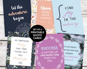 6 Printable Quote Cards (Set no. 3) - Inspirational Quote Cards, Creative Journal + Planner Decoration, Motivational, Self-Care