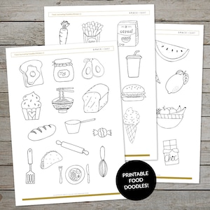 Printable Food Drawings - Creative Journal Drawing Prompts - Food Doodles - Food Illustrations - Printable Stickers