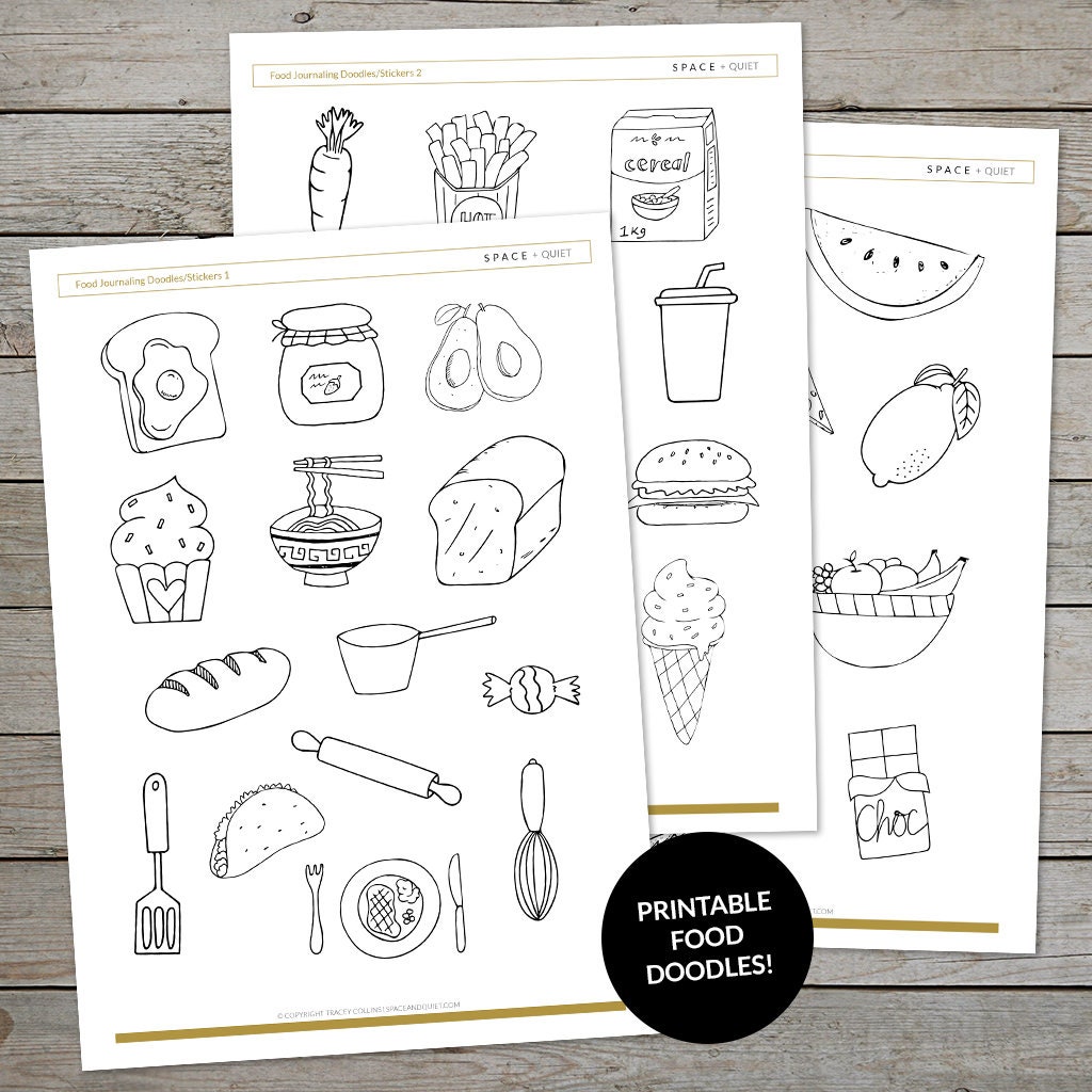 Printable Food Drawings Bullet Journal Drawing Prompts Etsy
