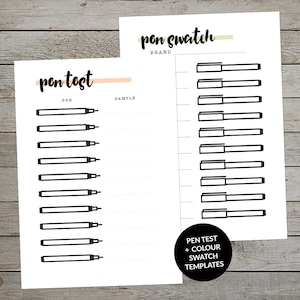 Printable Pen Test and Colour Swatch Template for Journaling Planner Insert Planner Pens Test Page Planner Pens Colour Test Page image 1
