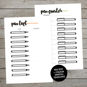 Printable Pen Test and Colour Swatch Template for Journaling - Planner Insert - Planner Pens Test Page - Planner Pens Colour Test Page