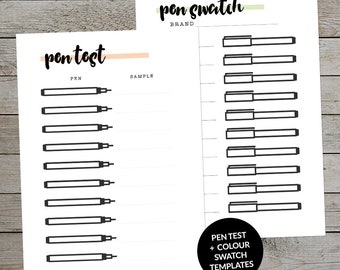 Printable Pen Test and Colour Swatch Template for Journaling - Planner Insert - Planner Pens Test Page - Planner Pens Colour Test Page