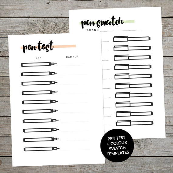 Printable Pen Test and Colour Swatch Template for Journaling Planner Insert Planner  Pens Test Page Planner Pens Colour Test Page 