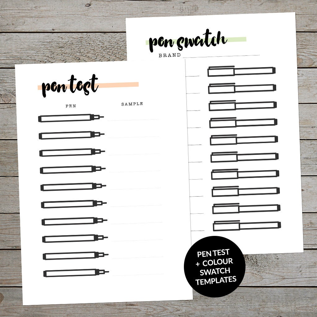 Printable Pen Test and Colour Swatch Template for Journaling Planner Insert  Planner Pens Test Page Planner Pens Colour Test Page 