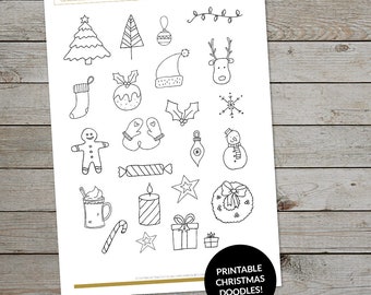 Printable Christmas Drawings - Creative Journal Drawing Prompts - Christmas Doodles - Christmas Illustrations - Printable Planner Stickers