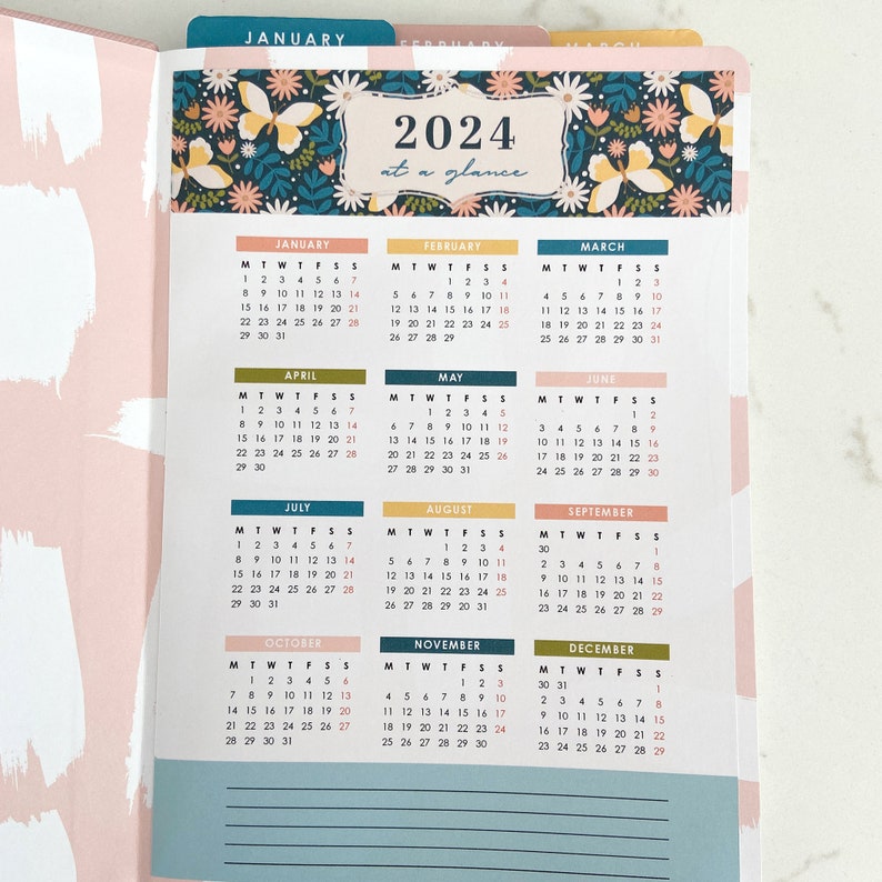 Printable 2024 Calendar A5 Size Yearly Calendar for Journal Etsy