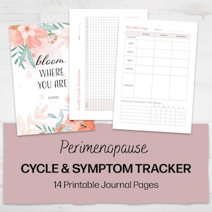 Diario de perimenopausia imprimible / Seguimiento del ciclo y síntomas: registro semanal, autocuidado, reflexión mensual / Páginas de diario A5 y media carta