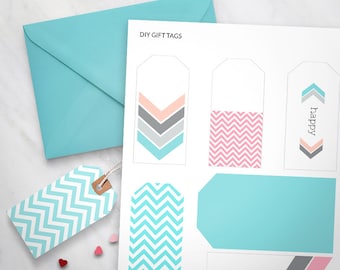 Printable Gift Tags Set of 6 - Pastel Chevron Design, gift wrapping, printable cards, printable swing tags, printable labels, stationery