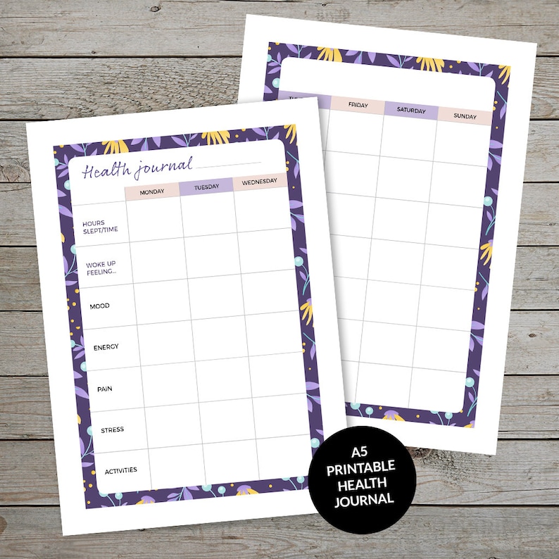 Printable Food Log Health Journal Journal Template Planner Insert Planner Pages Diet and Health Tracker image 3