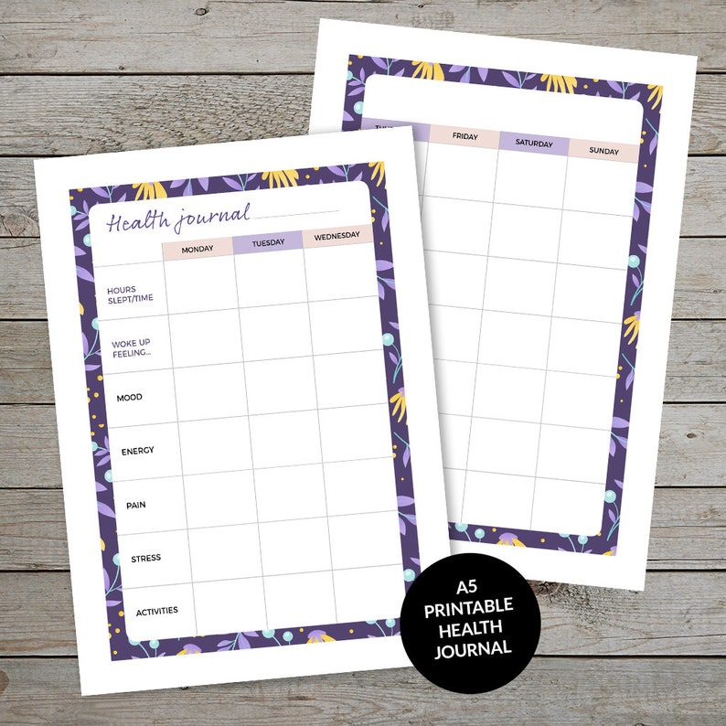 Printable Food Log - Health Journal - Journal Template - Planner Insert - Planner Pages - Diet and Health Tracker image 3