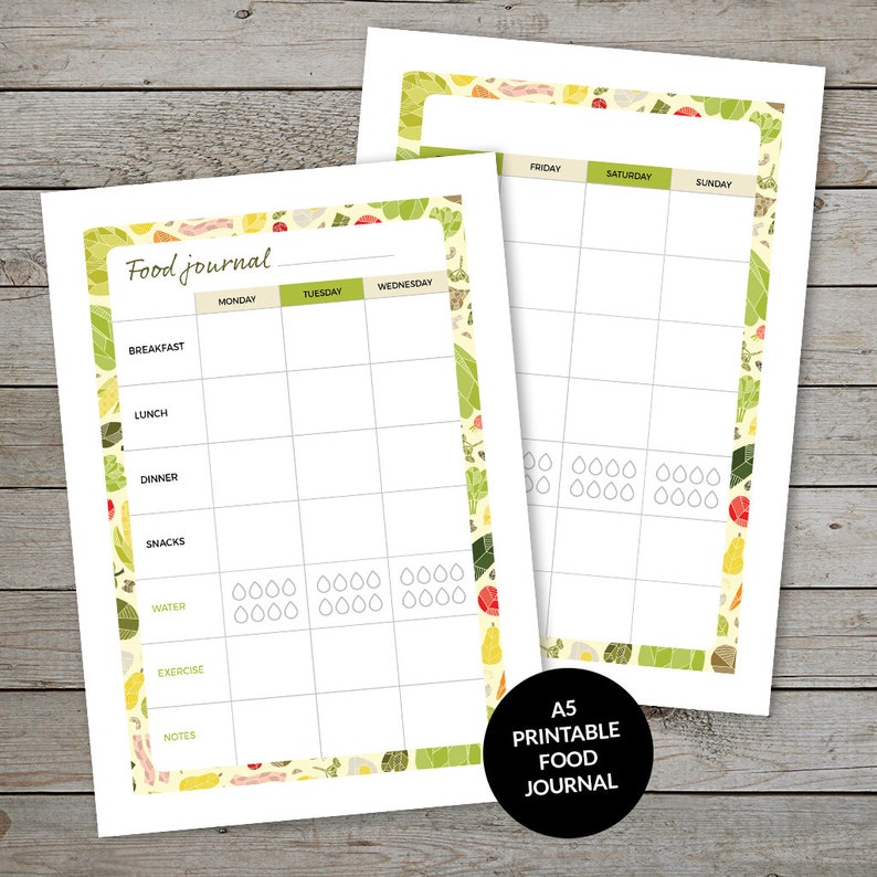 Printable Food Log Health Journal Journal Template Planner Insert Planner Pages Diet and Health Tracker image 2