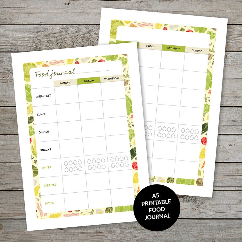 Printable Food Log - Health Journal - Journal Template - Planner Insert - Planner Pages - Diet and Health Tracker image 2