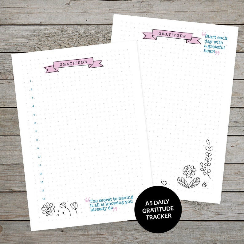 Printable Gratitude Tracker Journal Template Planner Insert A5 image 1