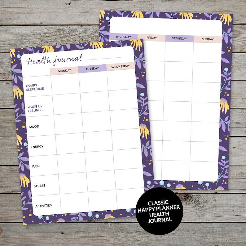 Printable Food Log Health Journal Journal Template Planner Insert Planner Pages Diet and Health Tracker image 5