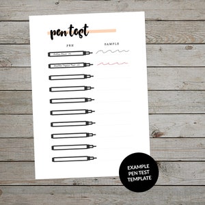 Printable Pen Test and Colour Swatch Template for Journaling Planner Insert Planner Pens Test Page Planner Pens Colour Test Page image 2